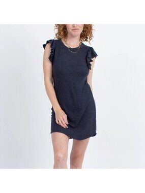 Chaser Size M Sailboat Blue Flutter Sleeve Hi Low Shirttail Shift Mini Dress NWT